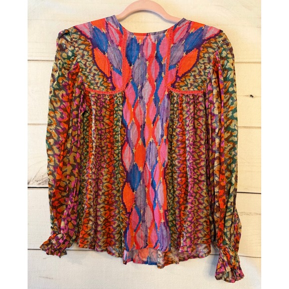 Blank London Tops - Blank London Viscose Boho Print Long Sleeve Peasant Blouse XS